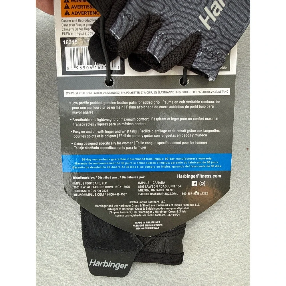 Lot of 2 Harbinger Power Gloves Womens M Carbon New Padded Leather Fitness 16315